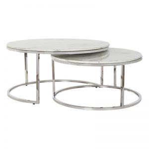 Coffee Table Set 2 Steel Marble