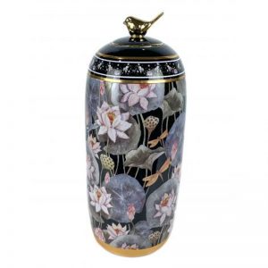 Ginger Jar Porcelain Flowers Black