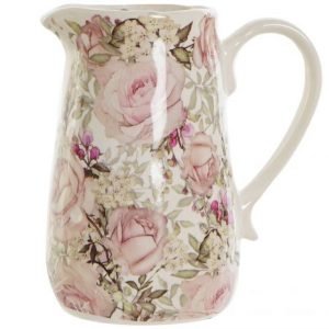 Pitcher Stoneware Flowers Pink
