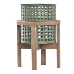 Flower Pot Stand Metal Wood Green