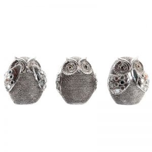 Figure Resin Owl Chromed Set 3pcs