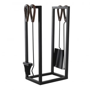Fire Place Set 4 Steel Aluminium Black