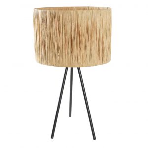 Table Lamp Metal Raffia Brown