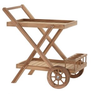 Drinks Trolley Teak Wheel Natural Brown