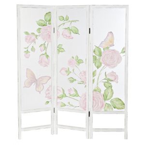 Folding Screen Nylon Wood Roses Pink
