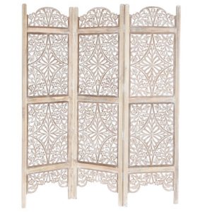 Folding Screen Mango Carved Decape White