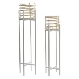 Flowerpot Stand Set 2pcs Metal Rattan