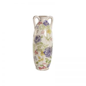 Vase Stoneware Flowers Multicolored