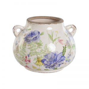Vase Stoneware Flowers Multicolored