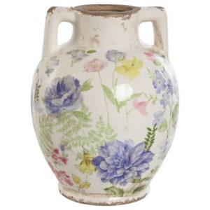 Vase Stoneware Flowers Multicolored