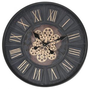 Wall Clock Iron Glass Movement Black