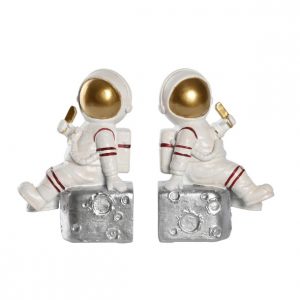 Bookend Set 2pcs Resin Astronaut White