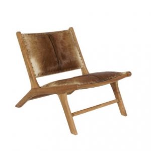 Armchair Teak Leather Cow Brown