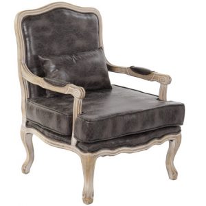 Armchair PU Rubberwood Worn Out Brown