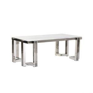 Coffee Table Steel Glass Faux Marble