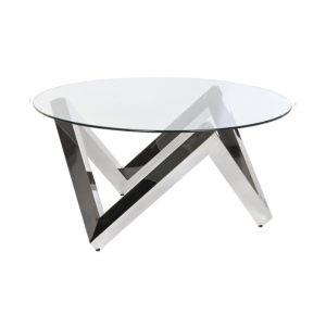 Coffee Table Steel Tempered Glass Silver