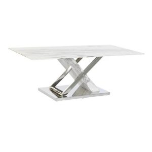Coffee Table Steel Glass Faux Marble