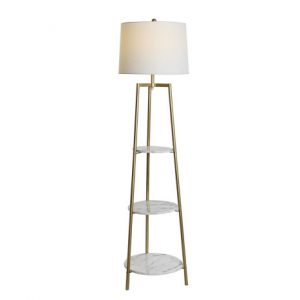 Floor Lamp Metal Golden Marble Effect Shelving