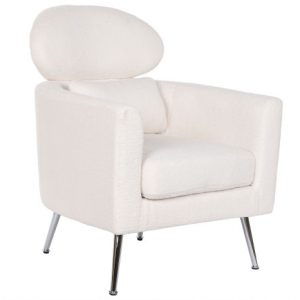 Armchair Polyester Metal Borreguito White