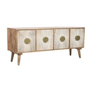 Wooden TV Cabinet 4 Carved Doors