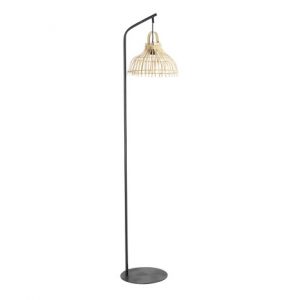 Floor Lamp Metal Rattan Natural Black