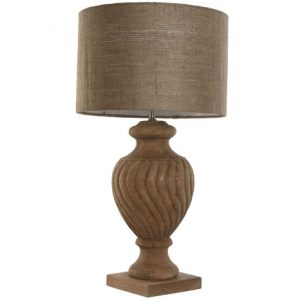 Table Lamp Wood Jute Carved