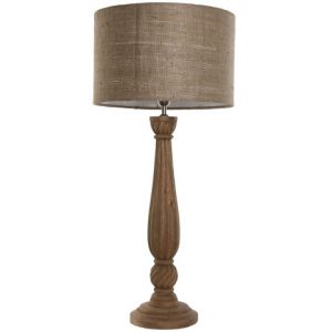 Table Lamp Wood Jute Carved
