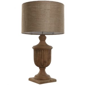 Table Lamp Wood Jute Carved