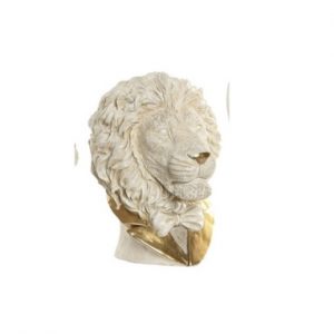 Modern Lion Resin Figure – White & Golden