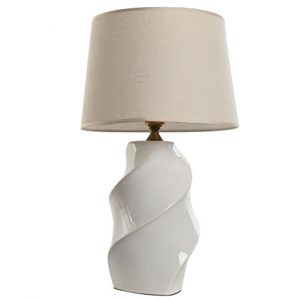 White Porcelain Spiral Table Lamp with Cotton Shade – Urban Style