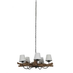 Ceiling Lamp Teak & Iron 5 Natural Shades