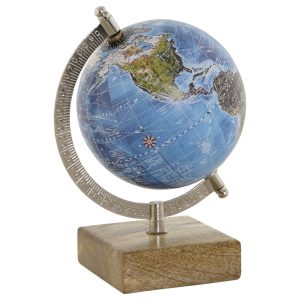 Blue PVC & Mango Wood Globe