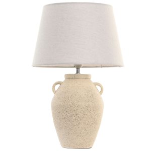 Stoneware & Linen Table Lamp with Handle