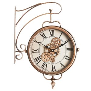 Golden Iron & Glass Wall Clock Station Movement Design 