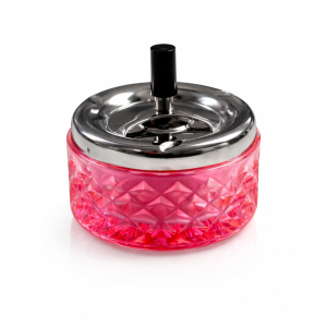 Pink Cut Glass Ashtray with Chrome Lid